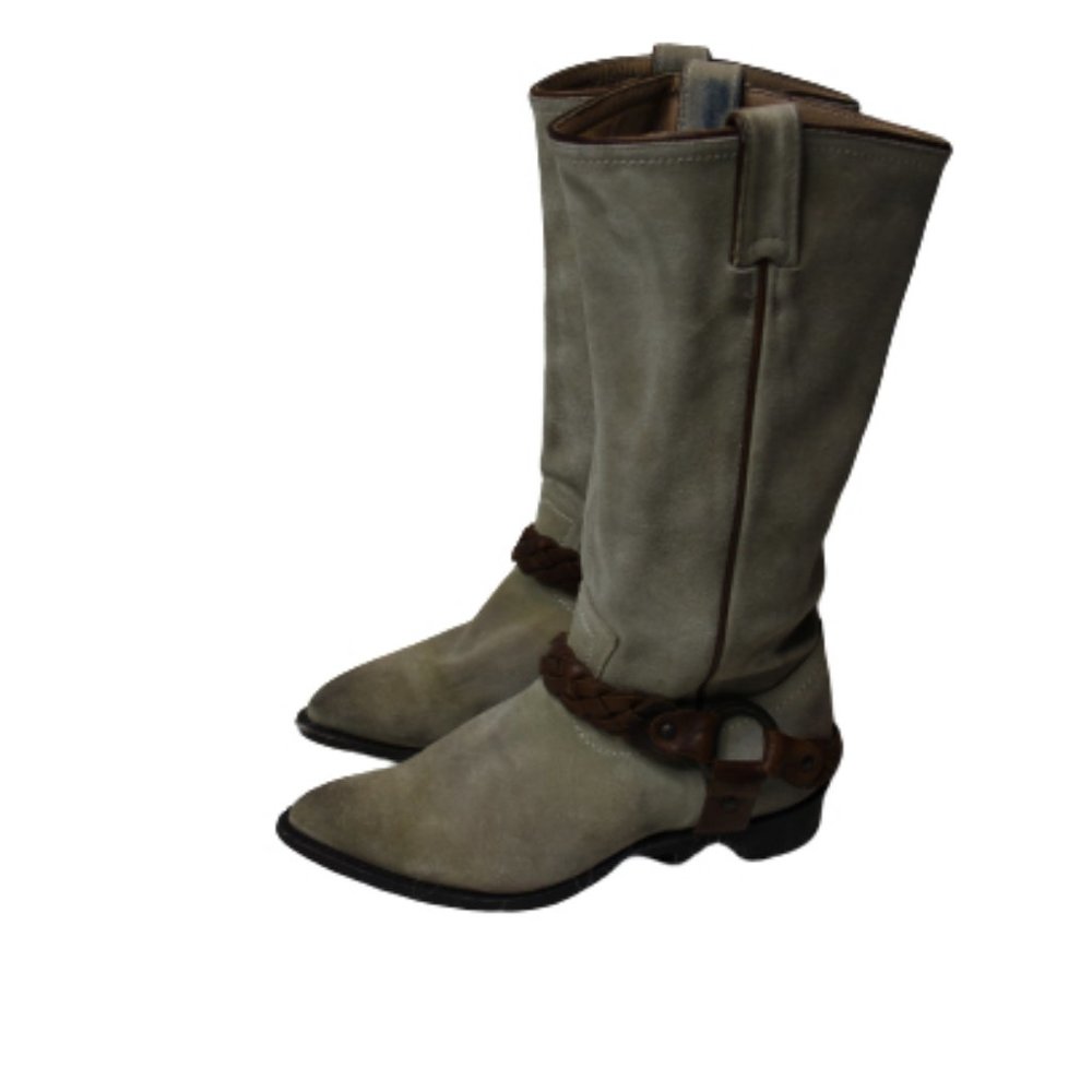 DISTRESSED GREY SUADE BOOTS
